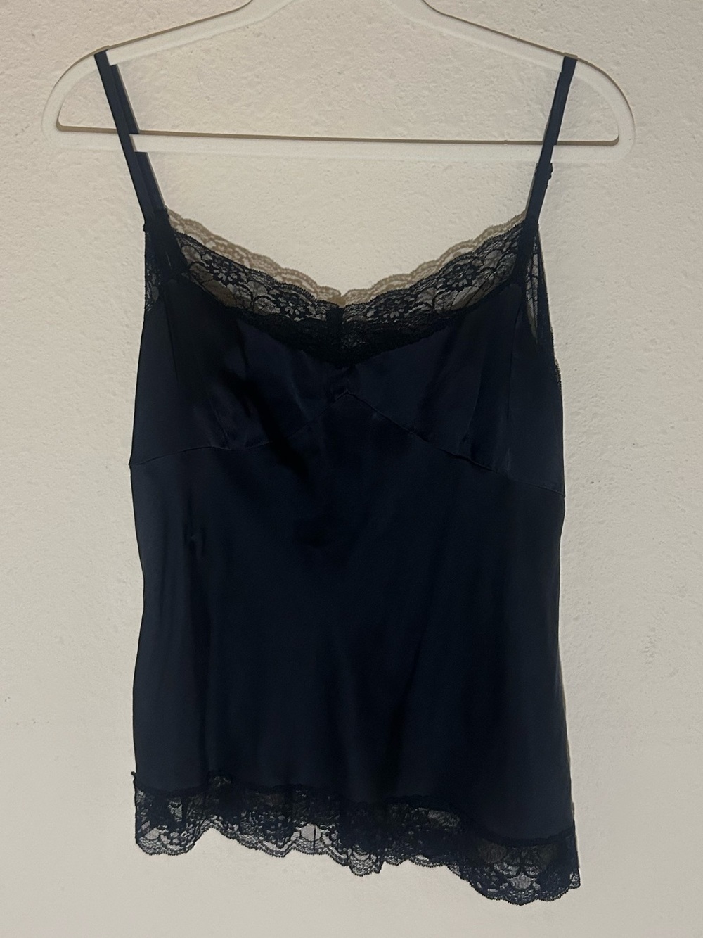 Vintage WD.NY Black 100% Silk Camisole with Lace Trim